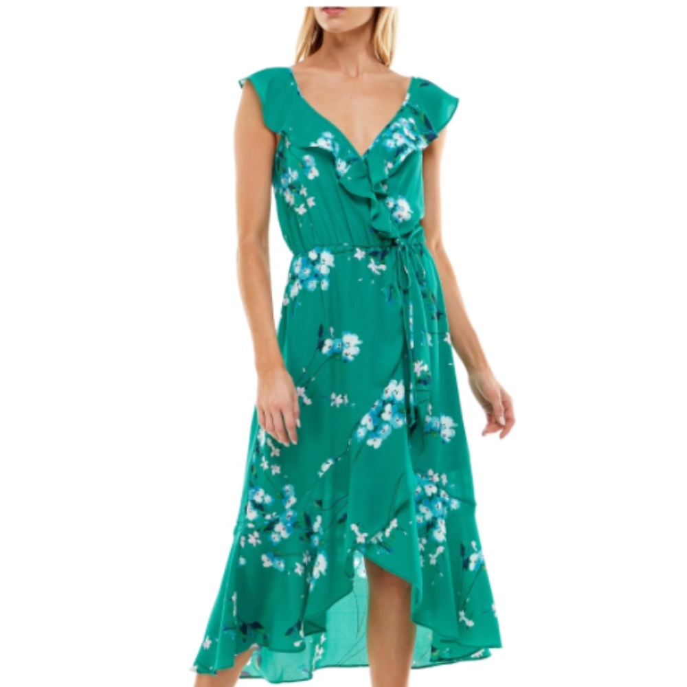 Socialite Ruffle Print Wrap Midi Dress